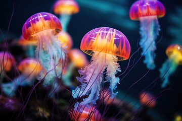 Colorful jellyfish in the aquarium. Underwater world concept.