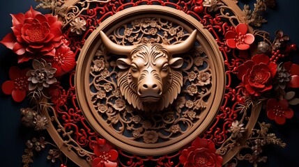 Traditional New Year Chinese Ox Circular Copy Space , Happy New Year Background, Hd Background