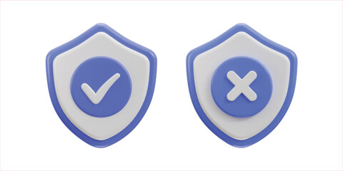 checkmark and cross mark with protect shield icon set