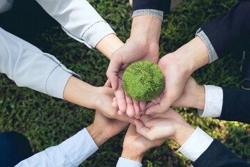 Corporate social responsibility CSR.World Environment Day. business hands holding the green world...