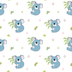 Seamless Pattern of Cartoon Koala Design on White Background