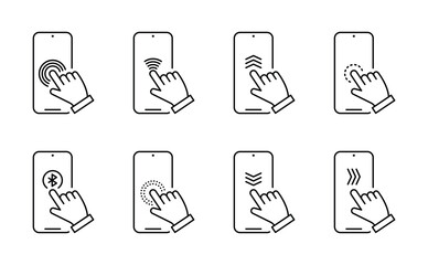 Phone hand finger touch mobile screen different click navigation icon set