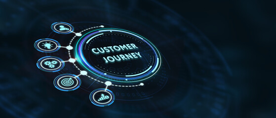 Inscription Customer journey on the virtual display. Business Technology Internet and network concept. 3d illustration