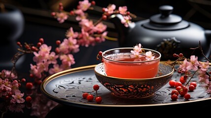 Naklejka na ściany i meble Chinese New Year Composition With Tea , Happy New Year Background, Hd Background