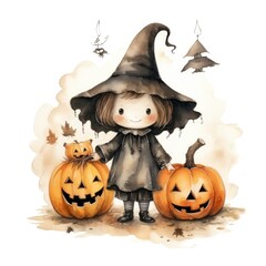 Watercolor Halloween illustration on white background.