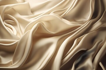 Obraz premium Abstract luxury fabric background. Beige folds, light brown silk, shimmers in the light with satin waves. Elegant Christmas background, wallpaper design.