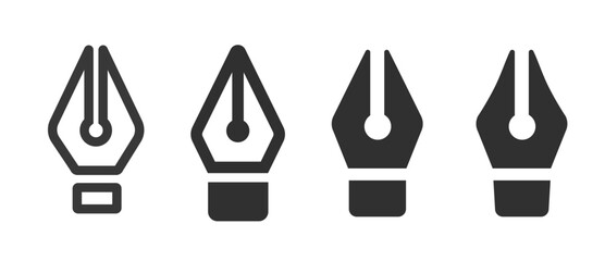 Fototapeta premium Fountain nib ink pen icon vector graphic simple pictogram line outline art symbol set, dip quill curvature tool pencil glyph silhouette for drawing interface ui, old retro calligraphy ballpoint sign