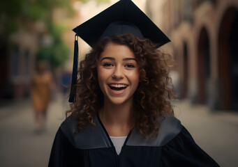 Happy girl celebrating Graduation. School student graduating. Generative AI