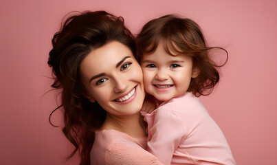 Portrait of happy mother embracing her girl over. Generative AI