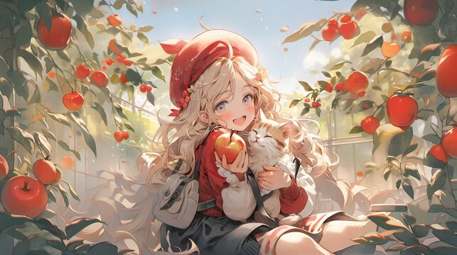 ［AI生成画像］リンゴを持った美少女1