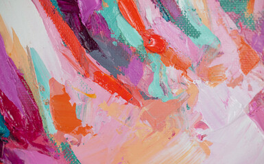 Multicolored texture painting. Abstract art background. oil on canvas. Rough brushstrokes of paint.