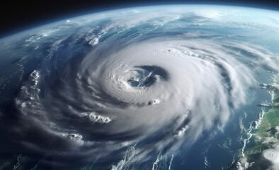 Super Typhoon, tropical storm, cyclone, tornado, over ocean. Weather background.