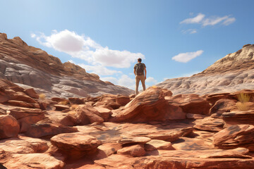 An expert geologist studying rock formations in a ravine