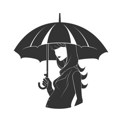 Silhouette of a modern girl with umbrella. Vector illustration