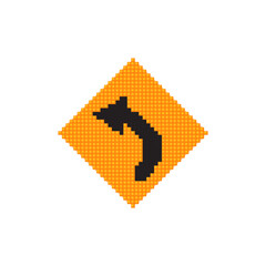 Road Curves Left Symbol sign pixel art vector illustration