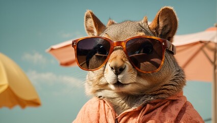 Naklejka premium adorable squirrel wearing glasses, realistic illustration of a cute animal with glasses for decorating projects