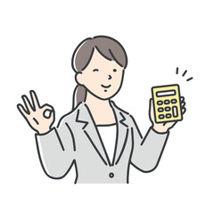 電卓を見せながらOKサインをするビジネスウーマン