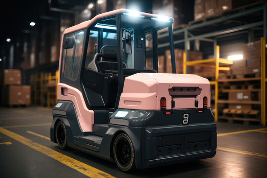 A AGV forklift working at warehouse.