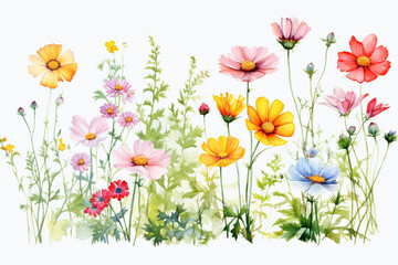 Flowers watercolor AI generative.
