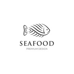 line fish logo icon design with line art style abstract tuna fish element graphic symbol for seafood vector logo template