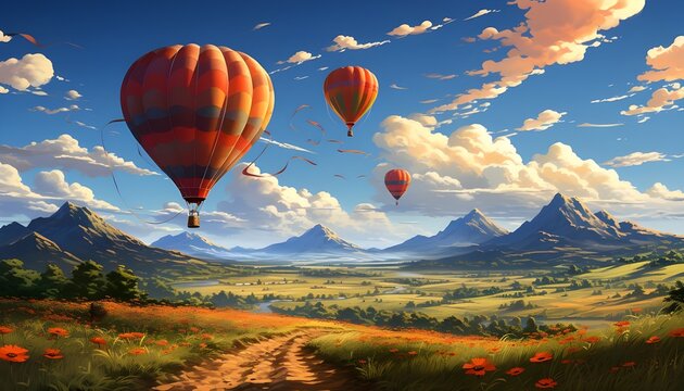 hot air balloon over the mountains