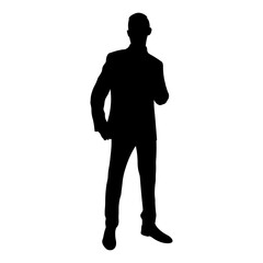 Business man.Vector silhouette of standing man in suit isolated on white background.