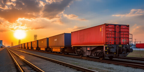 Fototapeta premium Freigh wagons with containers