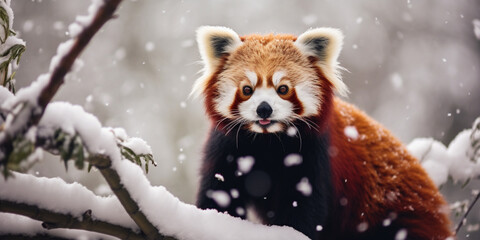 Red panda in snowy winter