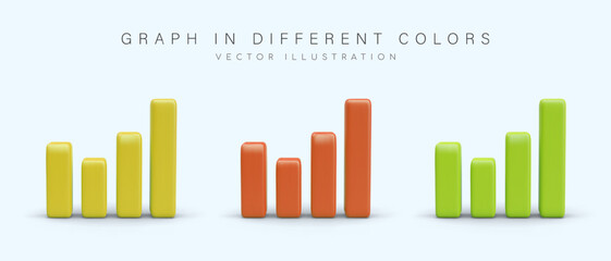 Fototapeta premium Bar chart in 3D style. Set of images in different colors. Dynamics of development, plan, reporting. Design for analytics, statistical reporting. Vector illustration