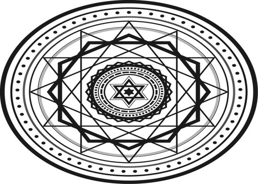 魔法陣/Magic circle. Hexagram. Magic signs. Satanic Signs. Signs of the Wizard. Black magician. Holy knight. Line vector symbol set. Witchcraft. esotericism.