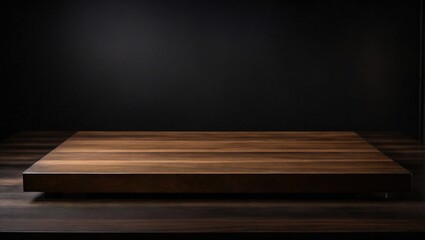 Abstract minimal concept. Dark background with  podium. Mock up template for product presentation. 3D rendering. copy text space