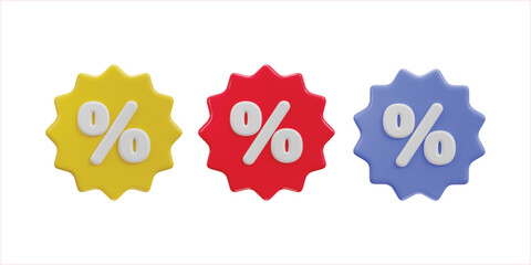 3d discount percentage badge icon set