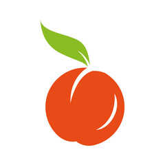 Peach cartoon vector. Doodle peach with leaves icon. Peach fruit in shape of heart isolated on white background. Farm, natural food, fresh fruits.
