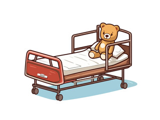 Doodle Pediatric hospital bed, cartoon sticker, sketch, vector, Illustration, minimalistic