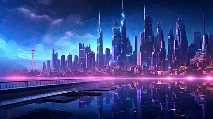  A futuristic, cyberpunk inspired cityscape at night.