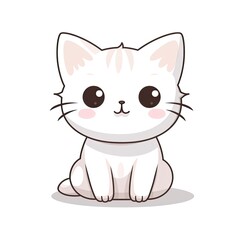 Cute Kawaii cat clipart icon white background.