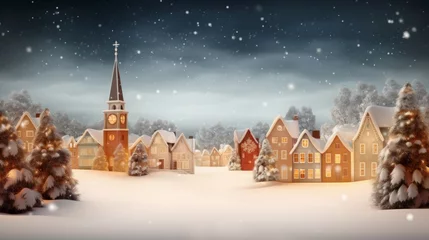 Foto op Aluminium Scandinavian Christmas card. Folk art illustration of a decorated festive European town © kasha_malasha