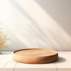 Scene stage decoration for promotion sale or advertising of beauty and spa products and cosmetics. 3d empty minimalistic wooden product display podium