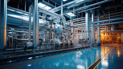 Fototapeta premium Piping as found inside of industrial power plant, Chemical industry plant,