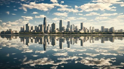  Modern city reflected in the water, City buildings. © visoot