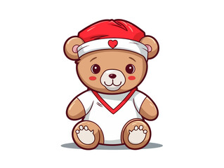 Doodle Teddy bear in nurse hat, cartoon sticker, sketch, vector, Illustration, minimalistic