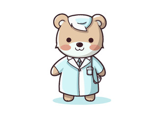 Doodle Teddy bear with hospital gown, cartoon sticker, sketch, vector, Illustration, minimalistic