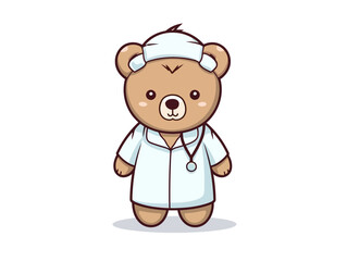 Doodle Teddy bear with hospital gown, cartoon sticker, sketch, vector, Illustration, minimalistic
