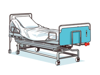 Doodle Hospital bed with CPR functions, cartoon sticker, sketch, vector, Illustration, minimalistic