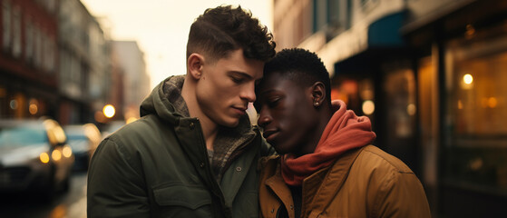 portrait of an interracial gay couple - obrazy, fototapety, plakaty