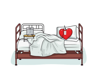 Doodle Hospital bed with CPR functions, cartoon sticker, sketch, vector, Illustration, minimalistic
