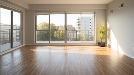 Empty real estate staging room, Upscale apartment with no furniture. - obrazy, fototapety, plakaty