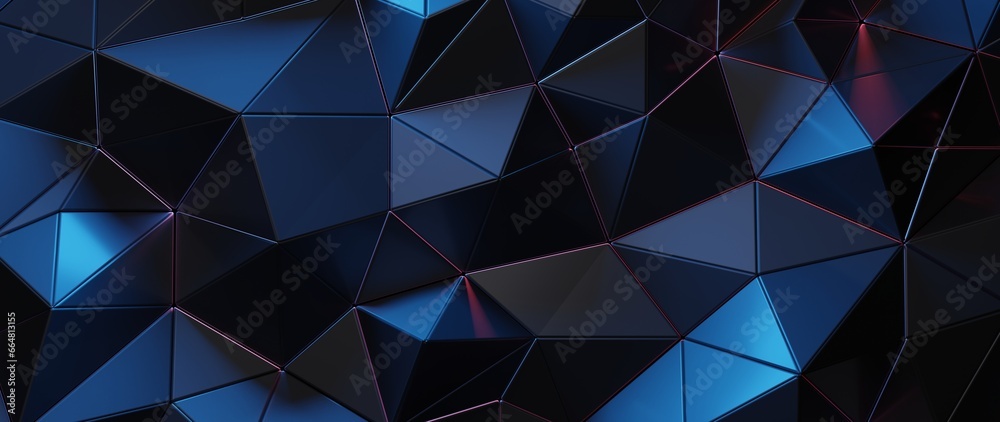 Wall mural 3d rendering of abstract triangle grid with leaked glow light. for technology product, software, mec