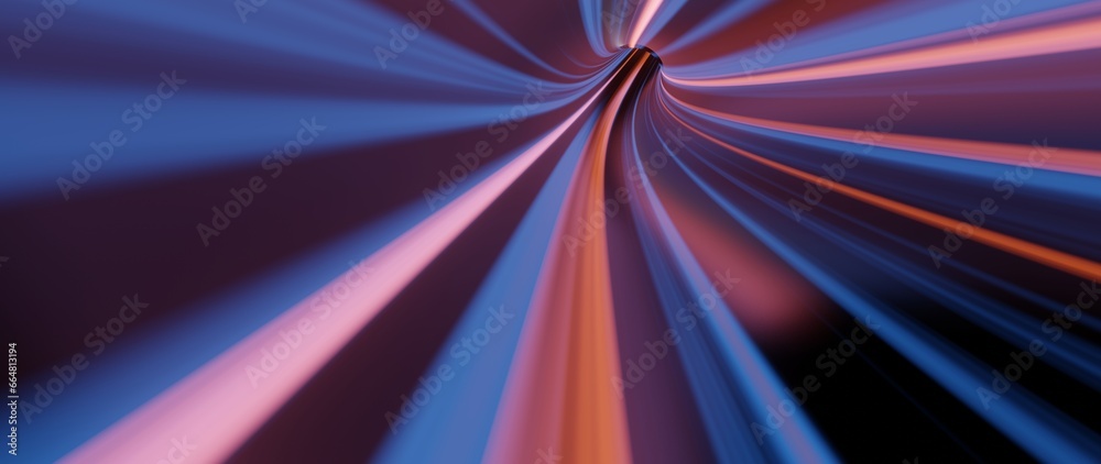 Wall mural 3d rendering of abstract fast moving stripe lines with glowing sun light flare. high speed motion bl