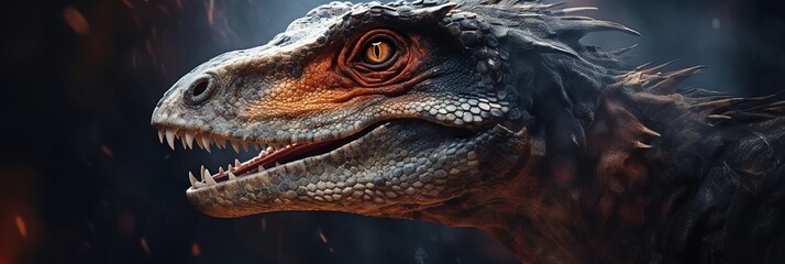 A close-up portrait of a feathered Deinonychus, its piercing eyes glistening, showcasing the blend of bird-like features with its predatory nature